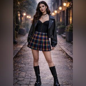 Hot Topic Rainbow Grid Pleated Mini Skirt Goth Party Costume Comicon Med 28”